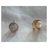 14K UD Rhinestone Gold Tone Post Earring &
