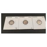 3- Canadian 5 Cent Silver Coins