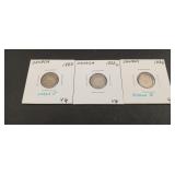 3-Canadian Victoria 5-cent silver coins