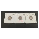 3-Canadian Victoria 5-cent silver coins
