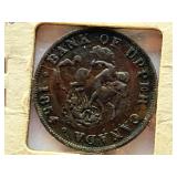 1854 Bank of Upper Canada Half Penny bank token.