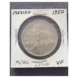 1950 Mexico 1 Peso silver coin