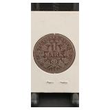 1881 German Empire 1 Mark silver coin.