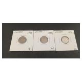 3-Canadian Victoria 5-cent silver coins