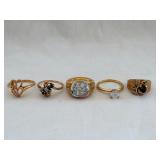 Gold Plate assorted Rings - Sizes 5, 7.75, 8, 8, 9