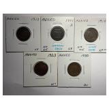 5-Mexican 1 Centavos Coins