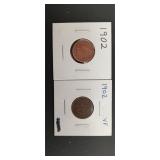 2- 1902 Indian Head Cent Coins