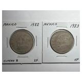 2-Mexico 1 Peso coins 1982,83