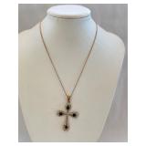 DBJ Silver, Sapphire, and Diamond Cross Pendant w/