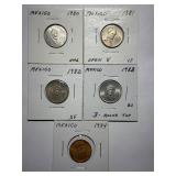 5- Mexico 20 Centavos coins