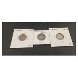 3ï¿½ Canadian 5 Cent Silver Coins