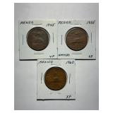3- Mexico 20 Centavos coins 1945,55,60