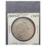 1957 Mexican silver 1 peso coin