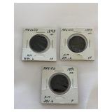 3- Mexico 1 Centavo Coins 1893,91,97