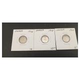 3- Canadian 5 Cent Silver Coins