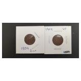 2- 1904 Indian Head Cent Coins