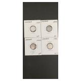 4-Canadian Victoria 5-cent silver coins