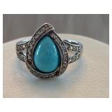925 DK Sterling Silver Pear Shaped Turquoise Ring