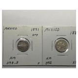 1883 Mexico 1 Centavos,1883 5 Centavo coin,Silver