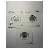 3- Mexican 10 Centavos coins