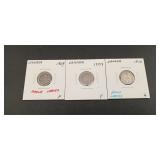 3- Canadian 5 Cent Silver Coins