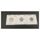 3ï¿½ Canadian 5 Cent Silver Coins