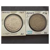 1967 Mexican 1 Peso Coin, 1976 5 Peso Coin