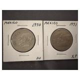 2-Mexico 1 Peso coins 1970,71