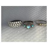 Three - Sterling Silver Rhinestone Rings