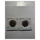 1914,1915 Mexico Army 5 Centavos coins