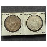 1958,1959 Mexican silver 1 peso coins