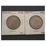 2-Mexico 1 Peso coins 1972,76