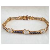 925 Gold Tone Blue Sapphire Bracelet with