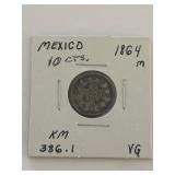 1864 Mexico 10 Centavos coin