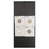 4- Canadian 10-cent silver coins