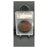 1861 Nova Scotia one-cent coin F-15  grade
