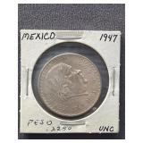 1947 Mexican 1 Peso silver coin.