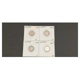 4- Canadian 10-cent silver coins
