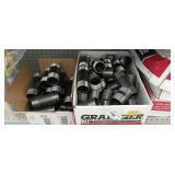 Two boxes of 1.5' dia threaded pipe assorted