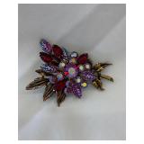 Vintage Red and Aurora Borealis Rhinestone Brooch