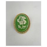 Vintage Green and White Floral Brooch 1.5'x2'