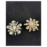 Vtg. Gold Tone Aurora Borealis Rhinestone Brooch