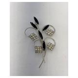 Vintage Floral Brooch with Clear and Black