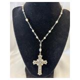Pearl and Crystal Rosary Necklace