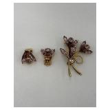 Vintage Gold-Tone Brooch with Purple/Lavender