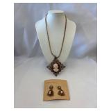 Gold Tone Vtg. Style Cameo Pendant Brooch w/Chain