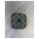 Vintage Faux Turquoise Stone Filigree Brooch