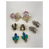 (2) Lady Bug Pins & Assorted Clip Earrings