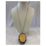 Feminine Lady & Bird w/ Flowers Ivory Cameo