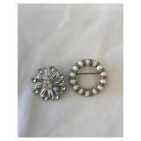 Vintage White Milk Glass & Rhinestone Brooch 1.5'